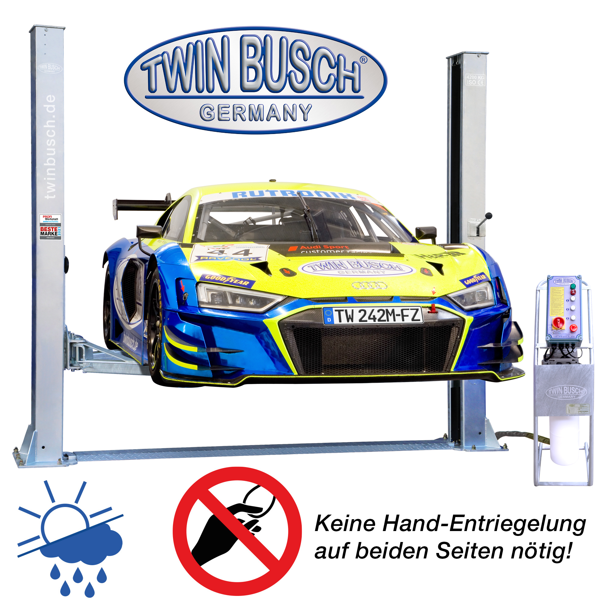 TW242M-230-FZ: 2-koloms hefbrug BASIC LINE 4.2 T - Gegalvaniseerd - Semi automatisch