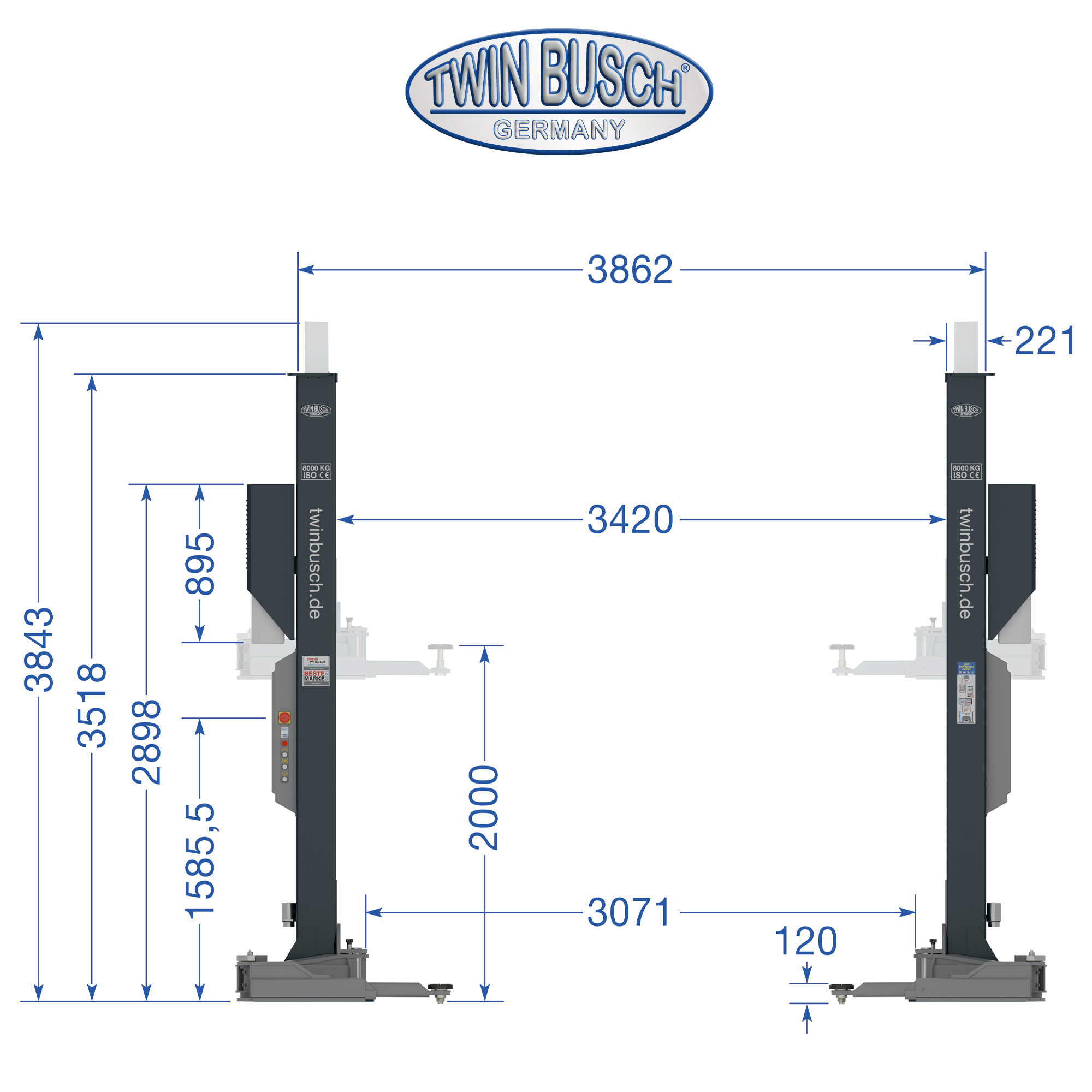 TW280W-400-G: 2-koloms hefbrug Heavy-Line | zonder bodemplaat 8.0 T - GREY-Line – Bild 17