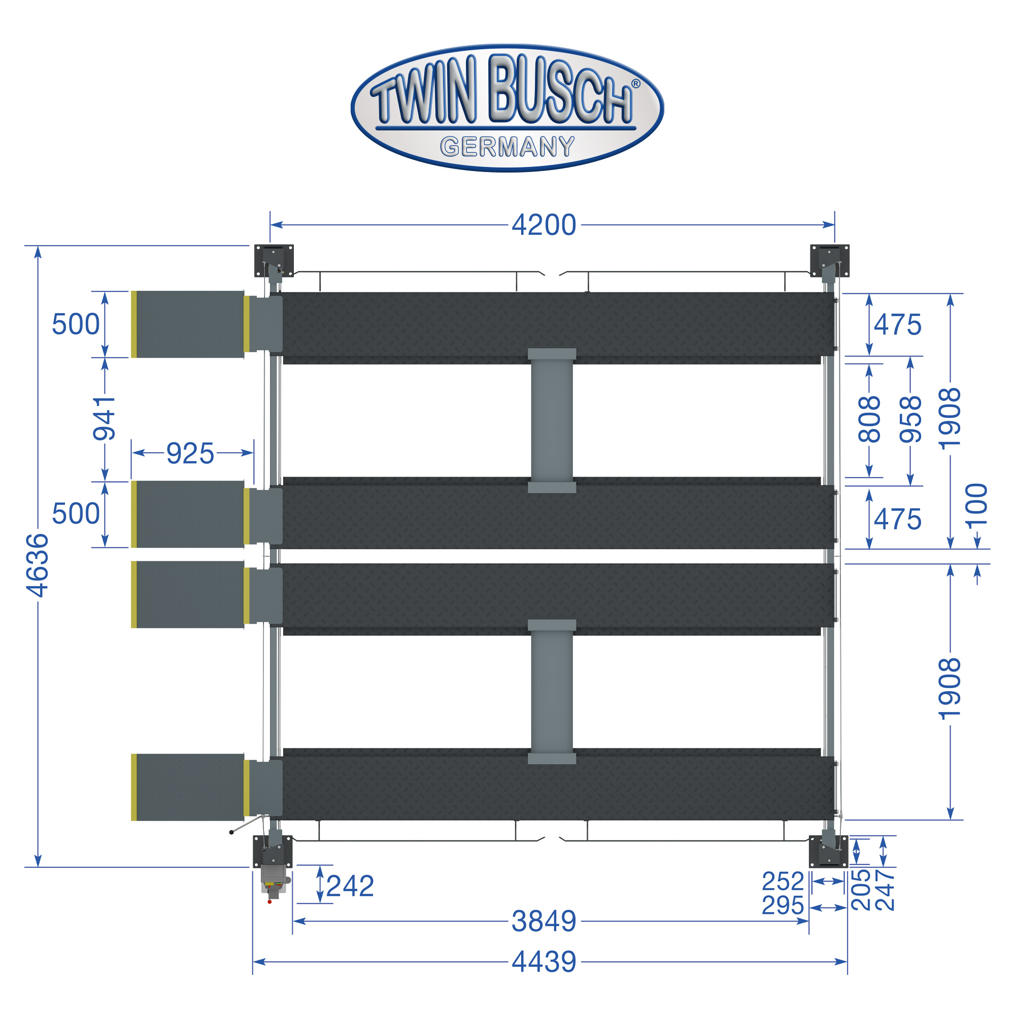 TW436PD2-230-G: 4-koloms hefbrug Dubbel parkeren – 3,6 T - GREY-Line – Bild 14