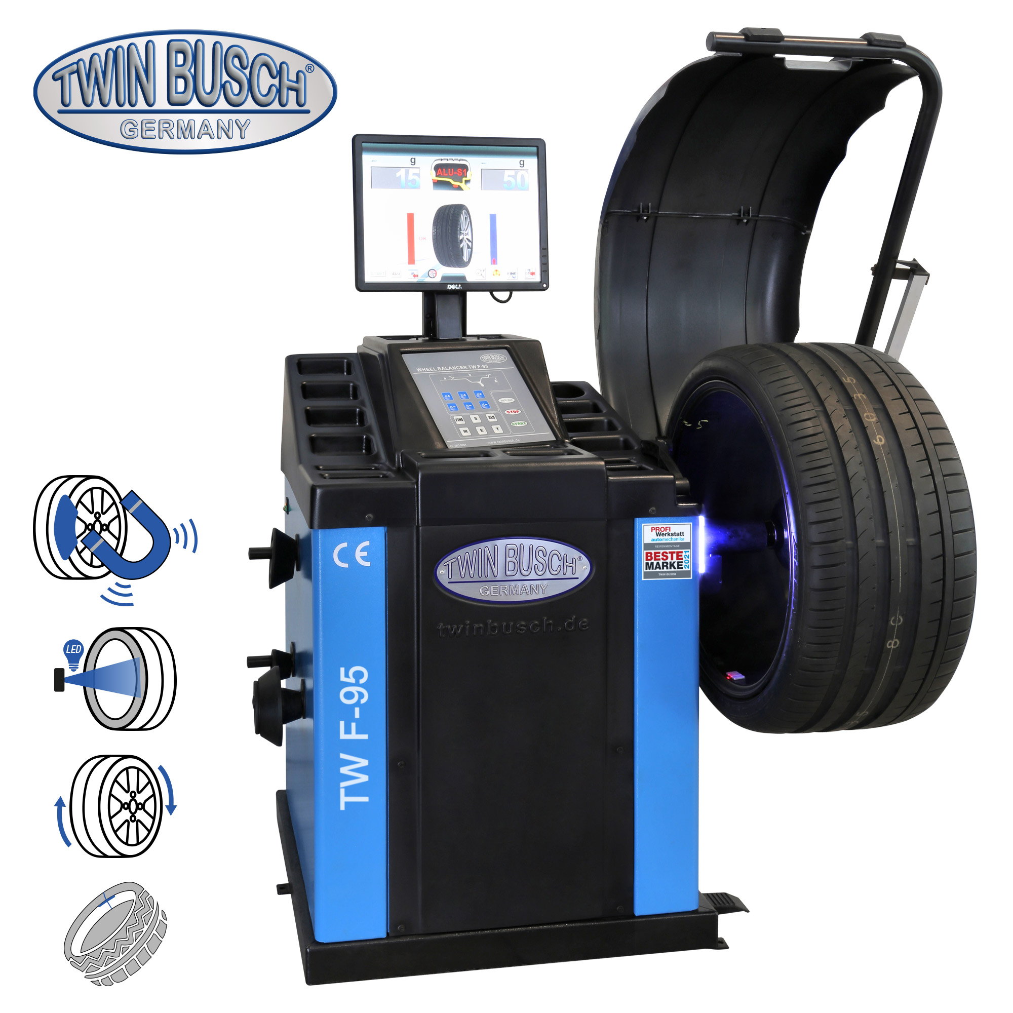Wielbalanceermachine Twin Busch TWF-95 – professioneel automatisch – LCD-scherm