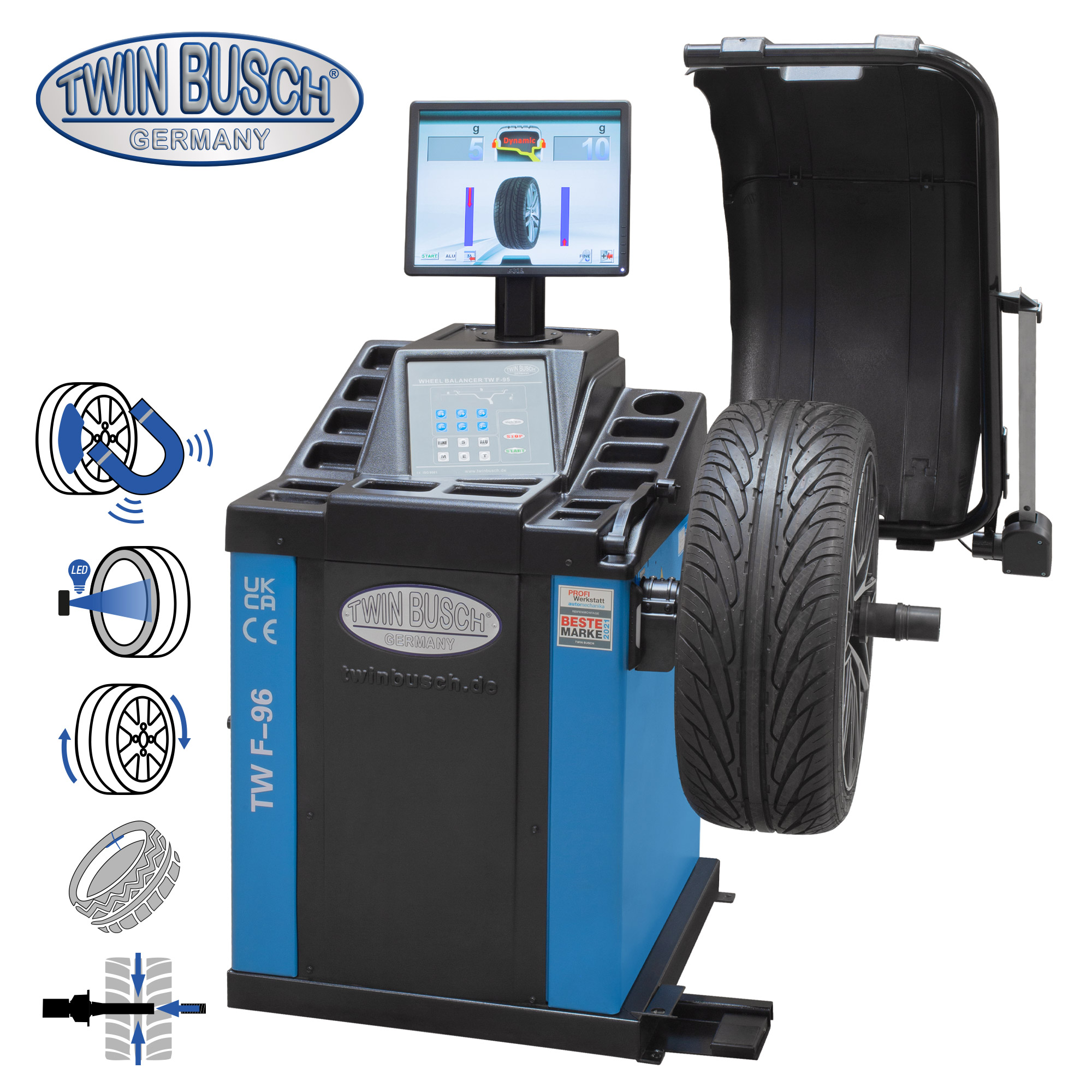 Wielbalanceermachine Twin Busch TWF-96 – professioneel automatisch – Kleurenscherm – bandmatische opspanning