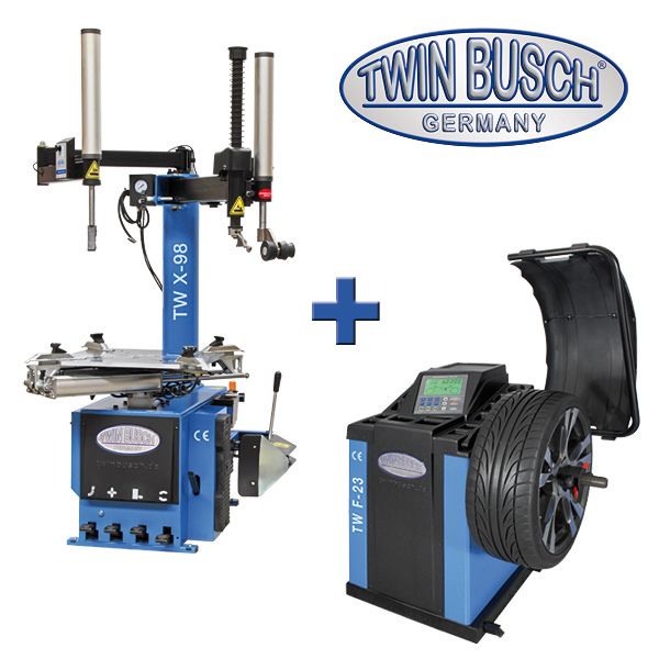 Werkplaatsset Twin Busch TWX-98 + TWF-23 – Bandenwisselaar Runflat + balanceermachine automatisch